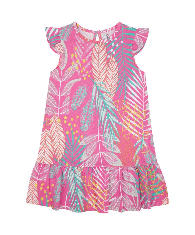 Mothercare Girls' Pink Printed Drop-Waist Jersey Dress
