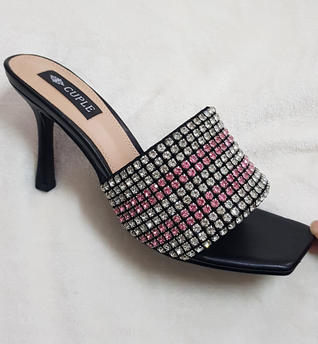 Cuple Black and Silver Stones Heels