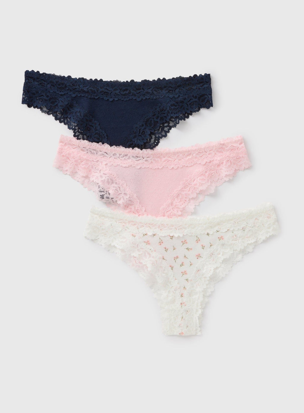 Matalan 3 Pack Lace Trim Brazilian Knickers-Multi