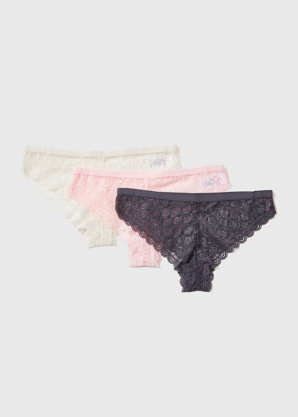 Matalan 3 Pack Pink Lace Brazilian Knickers