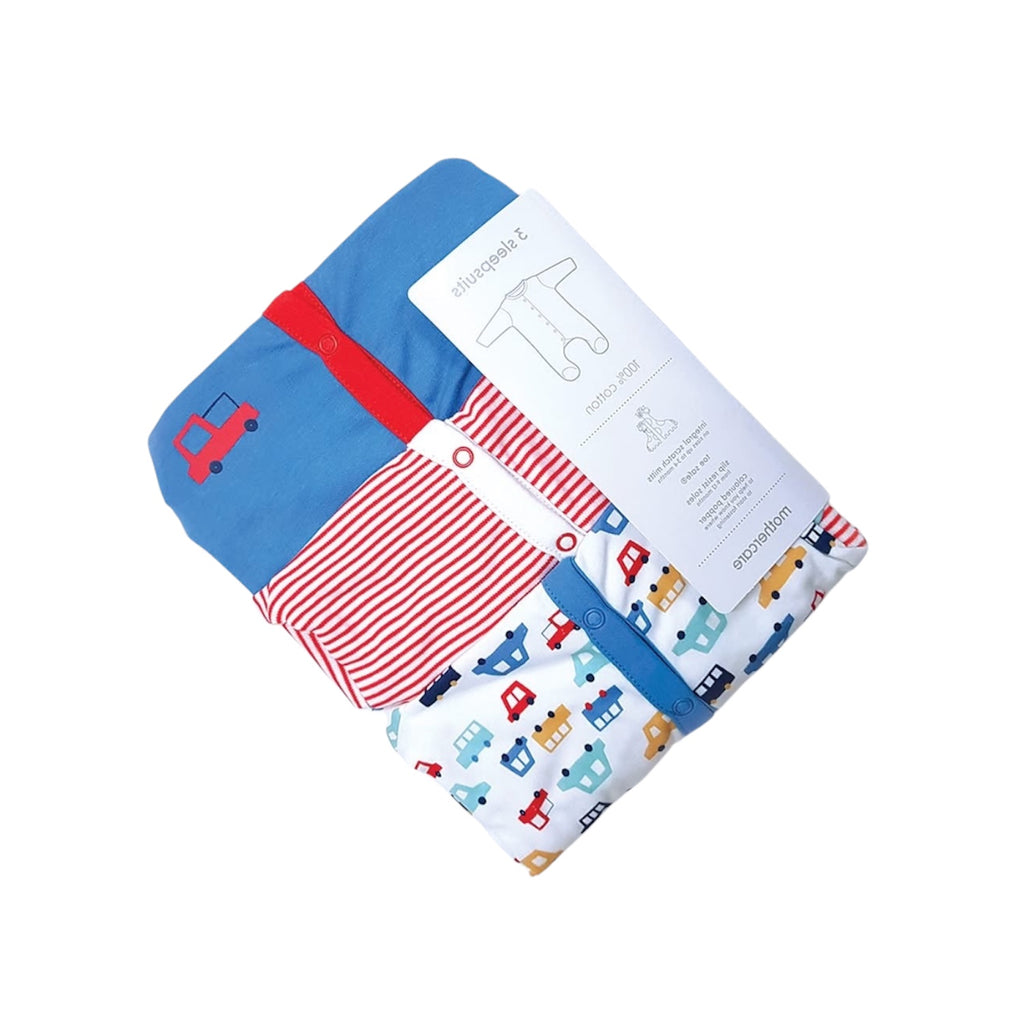 Mothercare Boy Cars Footed Sleepsuits -Pack of 3