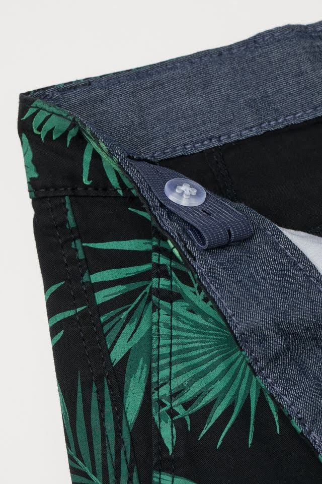 H&M Cotton Chino Shorts Black Leaf Print