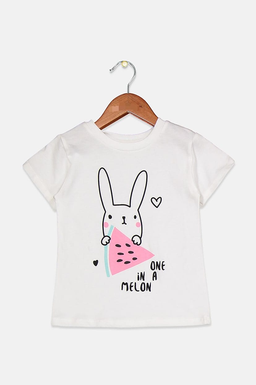 Mothercare Bunny/Melon Printed Short Sleeve White T-Shirts