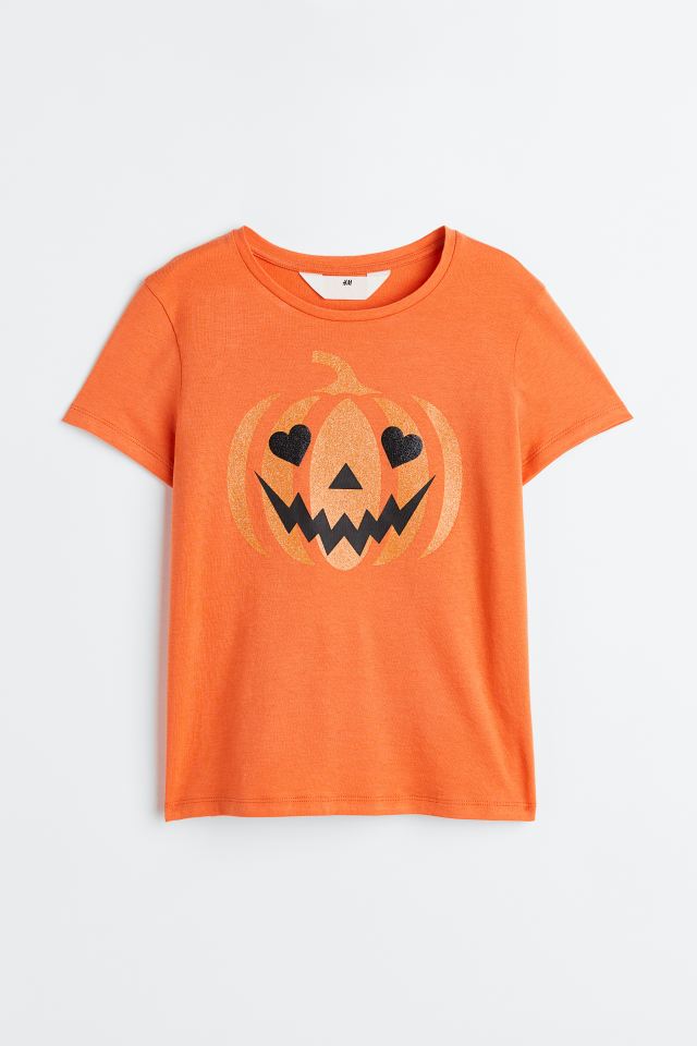H&M Printed Jersey Top Orange/Pumpkin