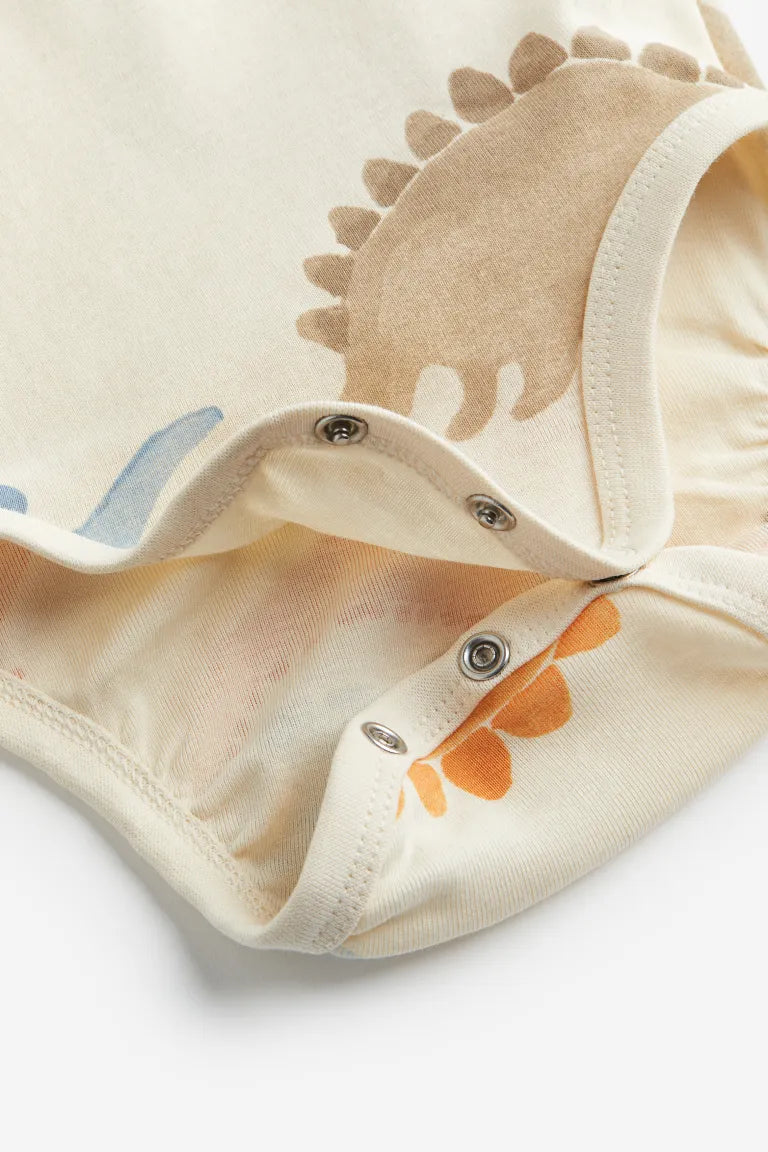 H&M Long Sleeve Bodysuit Light beige/Dinosaurs