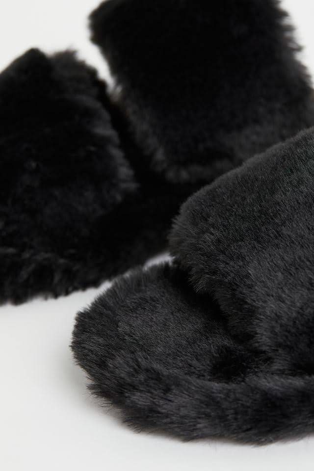 H&M Faux Fur Black Slippers