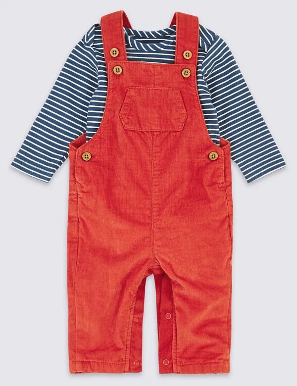 Marks & Spencer Mini Boden Baby Plain Corduroy Dungarees, Fire Red
