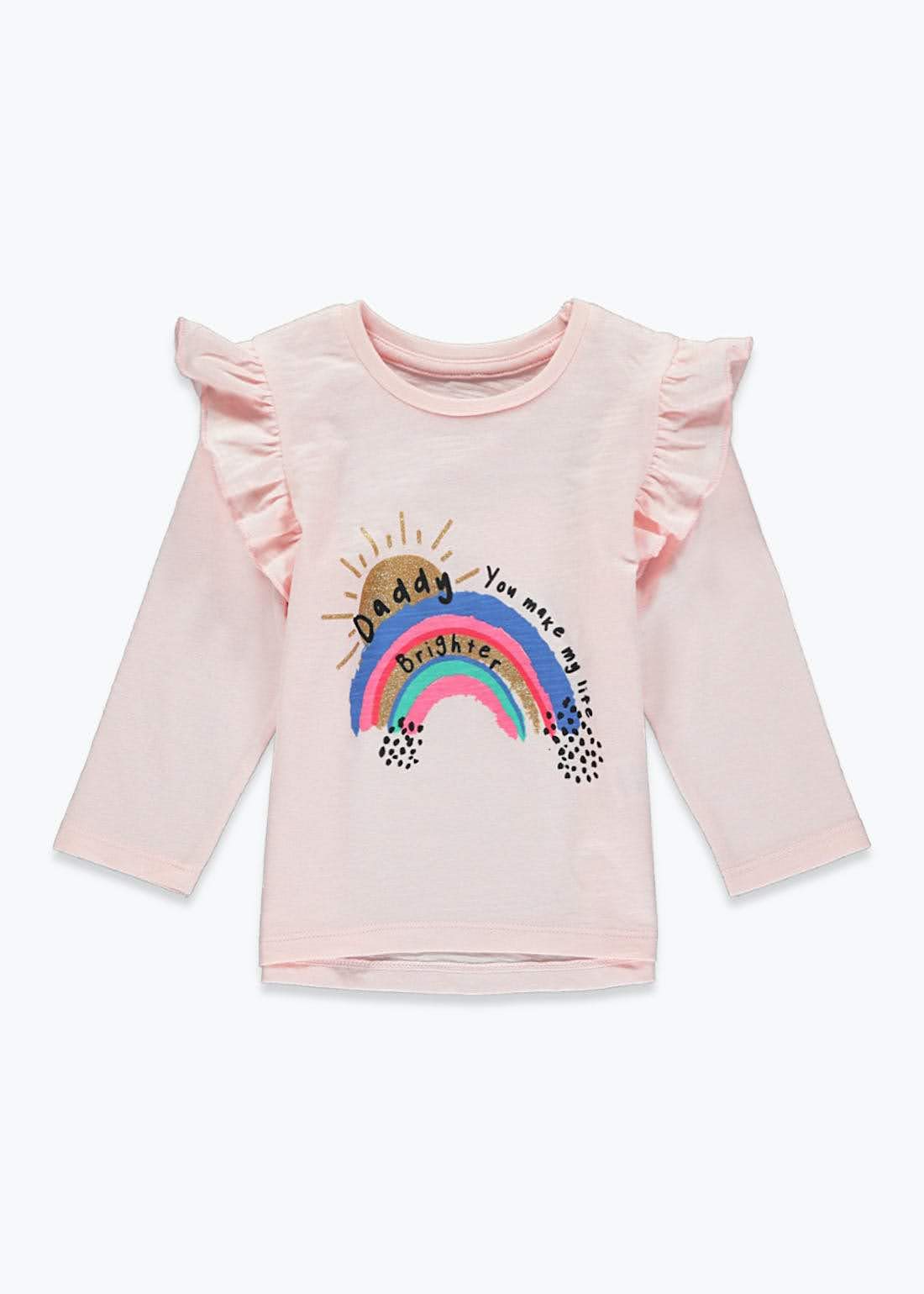 Matalan Pink Rianbow Glittery Frilled Sleeves Top