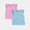 Mothercare Floral and Plain Ruffled Sleeves Tops-2 Pack