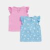 Mothercare Floral and Plain Ruffled Sleeves Tops-2 Pack