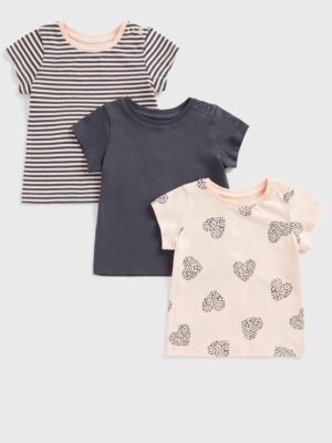 Mothercare T-Shirts Hearts, Plain, Stripe- 3 Pack
