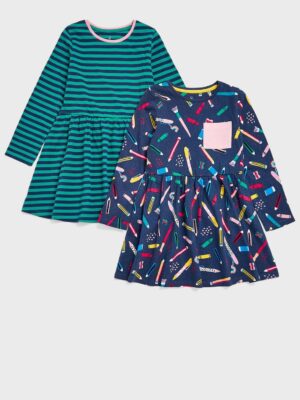 Mothercare Dresses Pack of 2-Arty and Stripes
