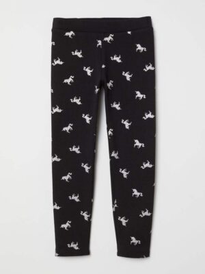 H&M Black Glittery Unicorns Brushed Inside Leggings