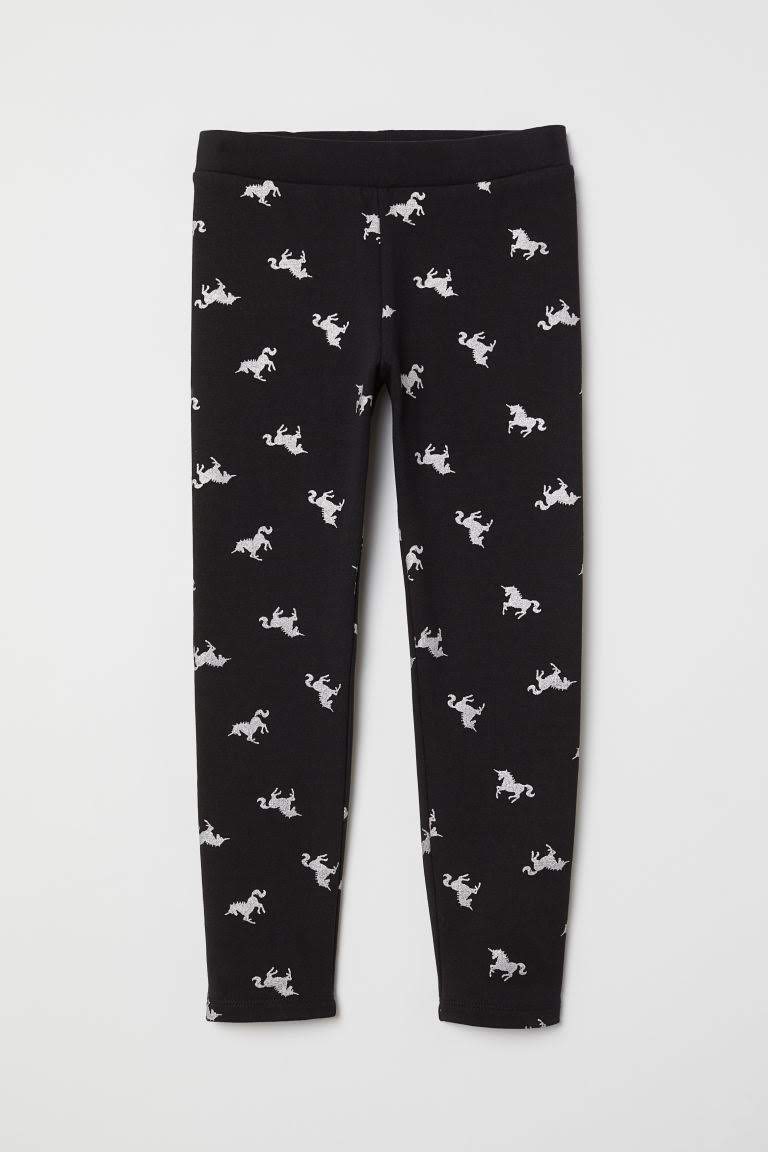 H&M Black Glittery Unicorns Brushed Inside Leggings