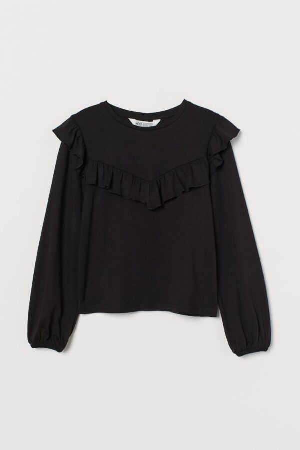 H&M Black Flounce Trimmed Jersey Top